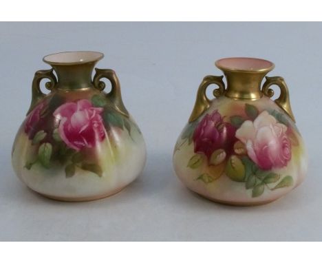 Two similar Royal Worcester quarter lobed vases, decorated with roses, one signed M Hunt, circa 1910 and 1941, shape number H