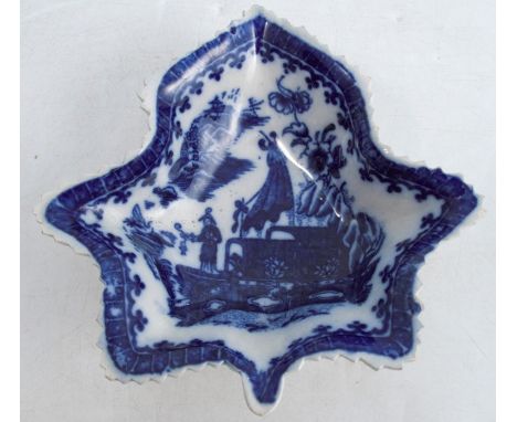 A 19th century Caughley pickle dish, decorated in the Fisherman and Cormorant pattern, height 4.25insCondition Report:  tiny 