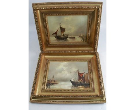 K Douglas, pair of oil on canvas, boats on the water, 8.5ins x 10ins