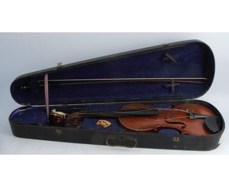 S B Wilkinson, a 19th century cased violin, with birds eye maple single piece back, with paper label and number 27 and dated 