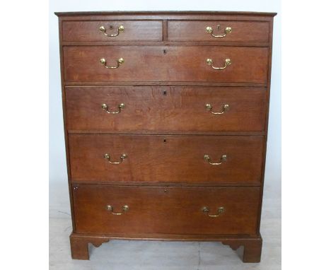 A 19th century oak chest, of two short over four long graduated drawers, raised on bracket feet, width 44.5ins, depth 22ins, 