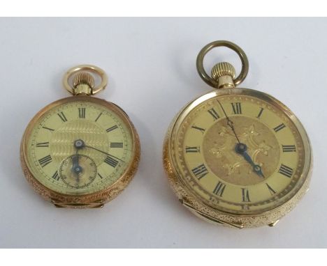 Anonymous, a ladies fob watch, circa 1900, stamped '14k', the four piece hinged case with metal cuvette, approximately 3.3cm 