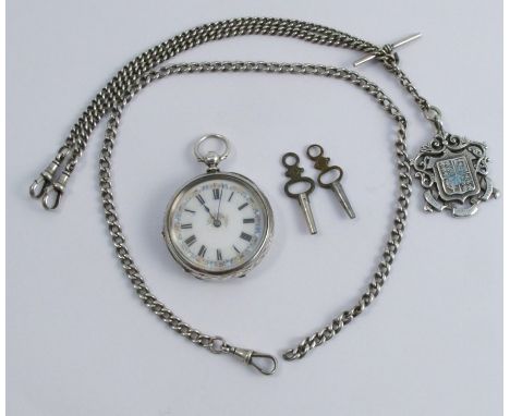 Anonymous, a late Victorian silver fob watch, with a bar movement with cylinder escapement, 4.1cm diameter, cased; with a sil