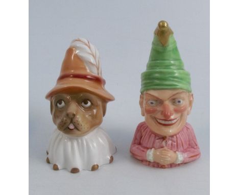 Two Royal Worcester candle snuffers, Punch, 1892 version,&nbsp; and Toby, height 4ins and downCondition Report:  both ok