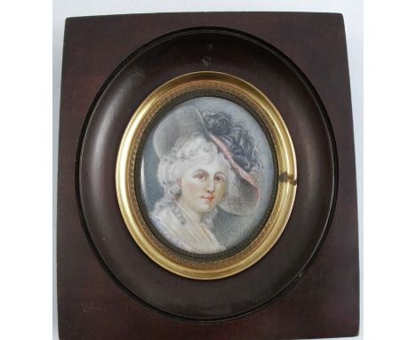 A 19th century oval portrait miniature, on ivory, inscribed verso La Princesse de Lamballe, maximum diameter 2.75ins