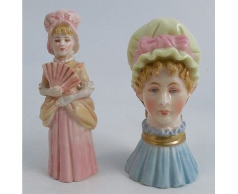 Two Royal Worcester candle snuffers, Mob Cap and Town Girl, height 3.25ins&nbsp;Condition Report:  town girl ok. Mob cap-rest