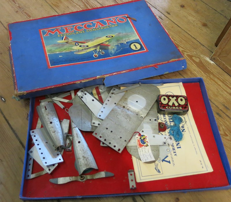 A Meccano No.2 Aeroplane Constructor Set containing many red and cream