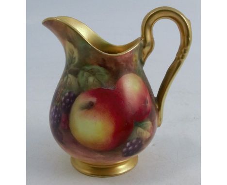 A Royal Worcester jug, decorated with fruit to a mossy background by H H Price, height 3insCondition Report:  ok. not crazed