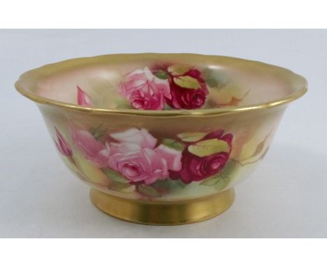 A Royal Worcester Bennett bowl, decorated to the inside and outside with roses by Spilsbury, dated 1932, diameter 7insConditi
