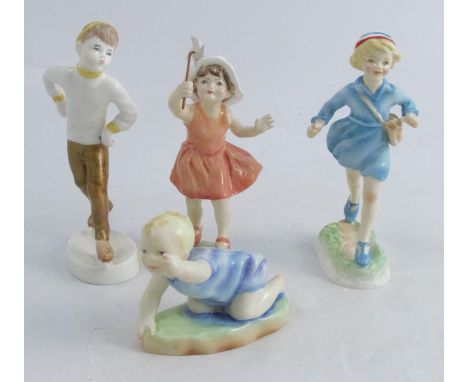 Four Royal Worcester figures, Lets Run, Home Time, The Skater and Michael, height 5.5ins and downCondition Report:  Skater - 