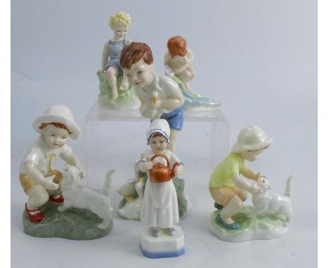 Six Royal Worcester figures, Snowy, Christopher, Young farmer, Tea Time, Little Mermaid and Mother's Help, all modelled by F 
