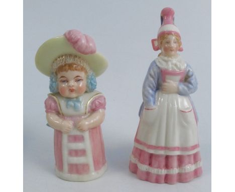 Two Royal Worcester candle snuffers, Dutch Lady and Girl with a Feathered Cap, height 4.5insCondition Report:  both ok