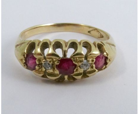 An Edwardian ruby and diamond ring, unmarked, finger size N, 3.4g gross