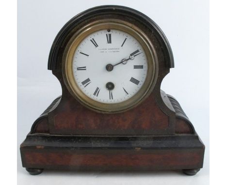 A 19th century mantel clock, with ebonised and burr wood case, the enamel dial inscribed Ollivant &amp; Botsford, height 8ins