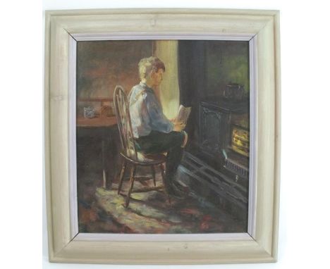 Dave Aldus, oil on board, Recollections of 1948, self portrait of the artist as a boy, 15ins x 13ins