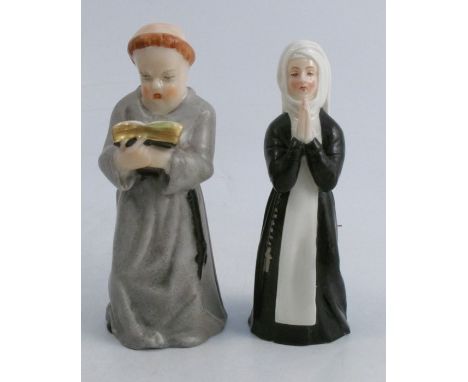 Two Royal Worcester candle snuffers, The Praying Nun and The Monk reading a book, height 4.5insCondition Report:  grey monk r