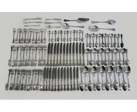 Silberbesteck, 118 Tl., 800er Silber, Robbe &amp; Berking, R&amp;B, Dekor: Alt Kopenhagen, x12 Esslöffel, x12 Gabel, x12 Mess