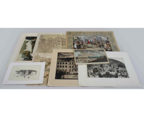 Konvolut 17 Grafiken. 1: Eduard Daelen (deutsch, 1848 - 1923), Evoe Bacche, Rossi, 1875, Düsseldorf, Litho. Vergilbt, gerisse