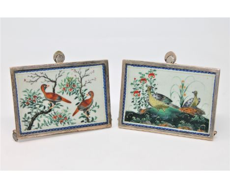 A pair of Chinese gouache on pith paintings depicting exotic birds, in silver frames, Brook &amp; Son, Edinburgh 1910 CONDITI