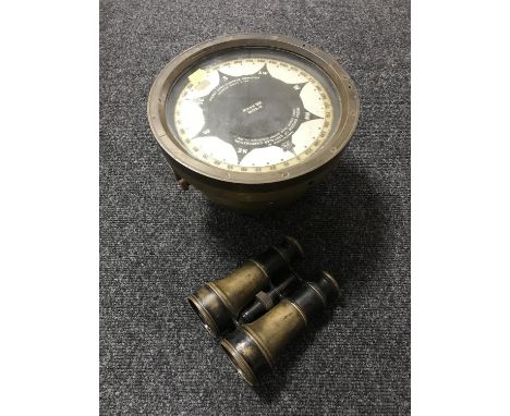 A brass cased Sperigiro Compass Repeater Mark XV together with a pair of antique brass field glasses 
