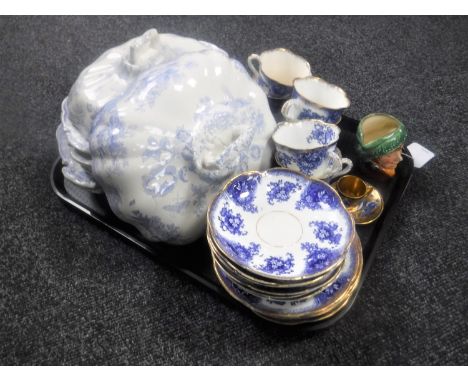 Five Victorian blue and white tureens (three with covers), antique blue and white tea service, Royal Doulton character jug an