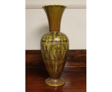 Christopher Dresser for Linthorpe Art Pottery, Middlesbrough pottery vase, circa 1880, with trumpet neck and wavy rim, cast i