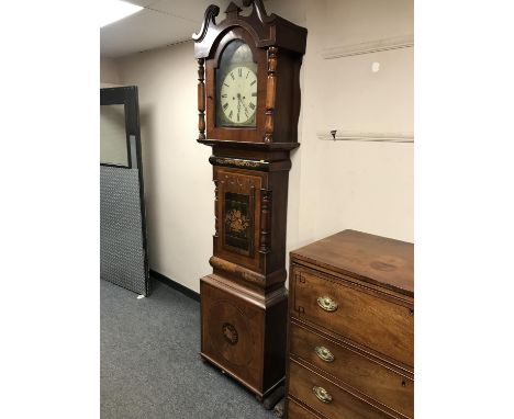 A 19th century inlaid mahogany longcase clock with painted dial, height 227cm