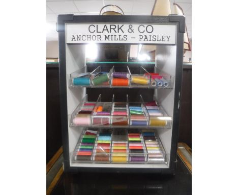 A PA speaker case converted to a thread cabinet containing threads