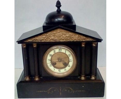 Victorian slate mantel clock of architectural form, Pearce and Sons, Paris, height 36cm  