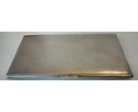 Silver engine turned cigarette case, maker A. Wilcox, 1950's, retailed by Prestons of Bolton, inner case vacant cartouche, 8.