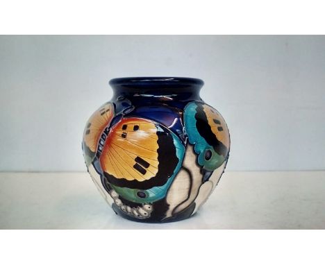 Moorcroft trial piece butterfly pattern vase, 8 cm high