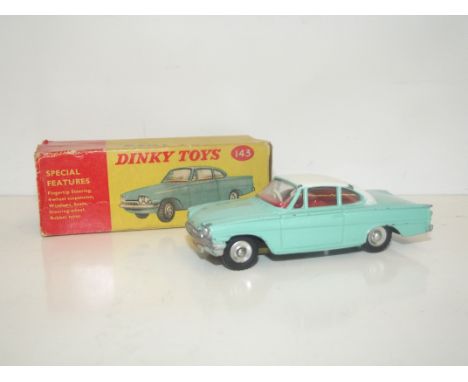 Dinky Toys diecast model Ford Capri 143 Meccano ltd England. Light green body with cream roof, red interior. With original bo