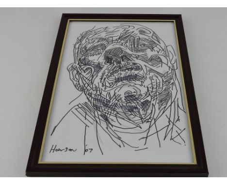 In the Style of Peter Howson, (b. 1958), Disinterested Man, felt pen and wash, signed and dated '07 lower left, 28 x 20cm