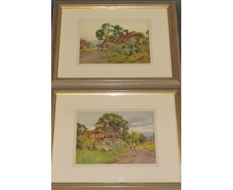 J Gray, Figures Outside a Country Cottage, watercolour, signed and dated 1921 lower left, 17 x 24cm, together with another si