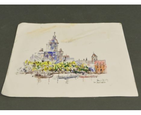 Frank Hendry, (British 1924-2009) Sketch of La Rochelle, France, mixed media acrylic, ink and pencil on artist's paper, signe