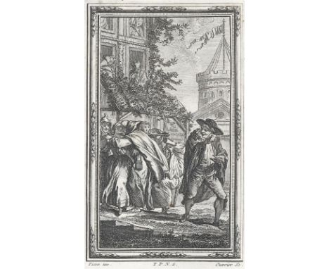 Boccaccio,G.: Il Decamerone. 5 Bde. "Londra" (d.i. Paris), o. Dr. 1757. Mit gest. Portrait-Front., 5 Kupfertiteln, 110 Kupfer