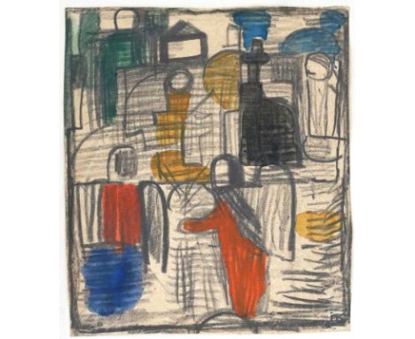Kerkovius, Ida: (1879 Riga - Stuttgart 1970). Figürliche Komposition. Graphit und Gouache auf Velin. Ca. 15,5 x 13,5 cm. Mono
