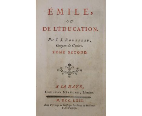 Rousseau,J.J.: Emile, ou de l'Education. 4 Bde. Den Haag, Neaulme (= Paris, Duchesne) 1762. Mit 5 Kupfertaf. von Le Grand, de