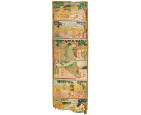 Rollbild (Patua).: Bildrolle, ähnlich der Bildrollen der Patua. Gouache auf Lwd., wohl Kambodscha, 20. Jh. Ca. 285 x 89 cm.  