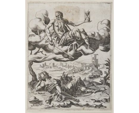 Konvolut: von 5 Bll. Graphik, überw. Radierung. 17.-19 Jhdt. Blgr. 23 x 18 bis 32 x 40 cm. Meist punktuell auf Karton montier