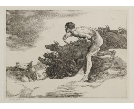 Jettmar, Rudolf: (1869 Zawodzie/Polen - Wien 1939). Herkules raubt die Rinder des Geryoneus. Aus der Folge "Zehn Taten des He