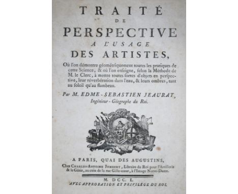 Jeaurat,E.S.: Traite de perspective a l'usage des artistes. Paris, Jombert, 1750. 4°. Mit sehr zahlr. gest. Kopf- u. Schlußvi