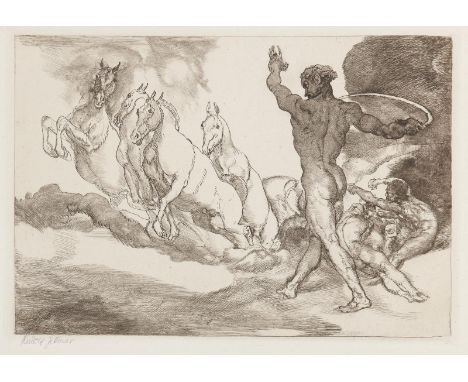 Jettmar, Rudolf: (1869 Zawodzie/Polen - Wien 1939). Herkules zähmt die Rosse des Diomedes. Aus der Folge "Zehn Taten des Herk