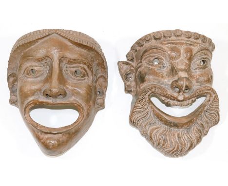 Theatermasken, Zwei.: Nach altem Vorbild. Terrakotta.   R