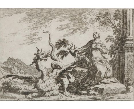 Mattioli, Ludovico: (1662 Crevalcore b. Bologna - 1747 Bologna). Sieg über den Drachen. Radierung. Bildgr.  12,5 x 18 cm. Unt