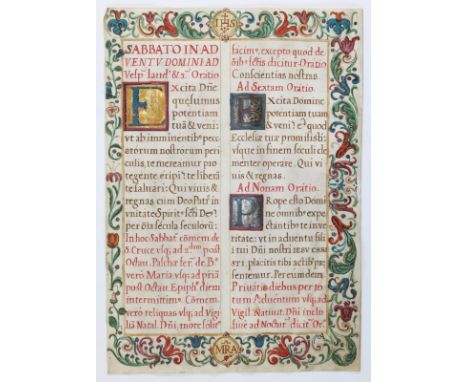 Brevier.: Beidseit. beschrieb. Blatt aus einem Brevier. Lateinische Handschrift auf Pergament in Antiqua, um 1500. Blgr. 33.5