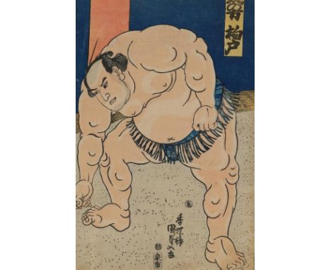 Kunisada, Utagawa: (1786-1861). Oban (linker Teil eines Triptychons): Der Sumô-Ringer Kashiwado. Signiert Kôchôrô Kunisada ga