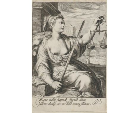 Matham, Jacob: (1571 - Haarlem - 1631). Allegorie der Gerechtigkeit. Kupferstich n.H.Goltzius, um 1597. 15,5 x 10,5 cm. Puntk