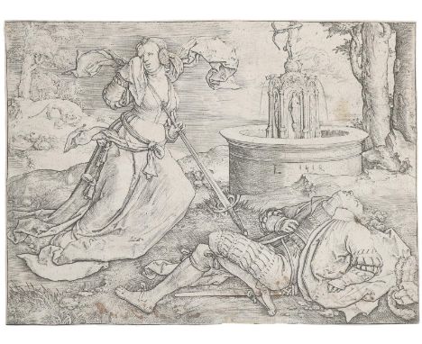 Leyden, Lucas van: (1494 Leiden - 1533). Pyramus und Thisbe. Kupferstich auf Bütten, 1514. 12 x 16,1 cm. Mit winzigem Rändche