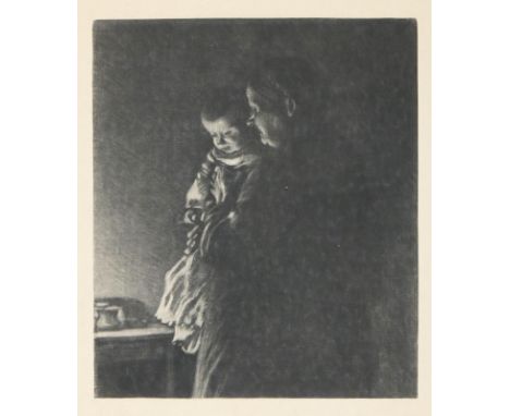 Kalckreuth, Leopold von: (1855 Düsseldorf - Eddelsen 1928). Ninnenei und Muhme. Alte Frau mit Kind auf dem Arm. Schabkunst au
